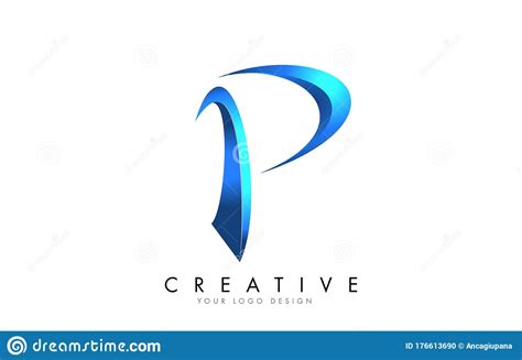 Creative P Letter Logo With Blue 3d Bright Swashes Blue Swoosh Icon