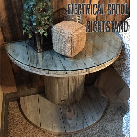 Wooden Electrical Spool Table Turned Into A Bedside Nightstand A