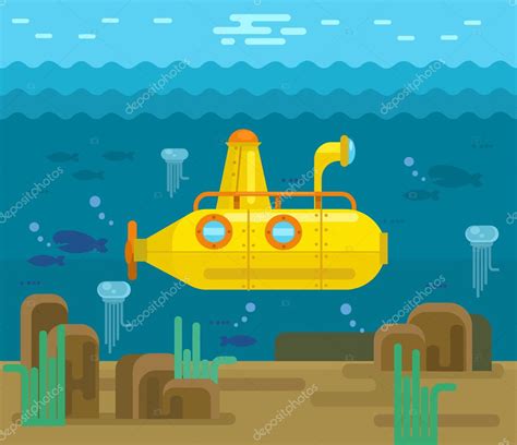 Submarino Vector Plano Ilustración De Dibujos Animados 2023