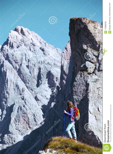 Tourist Girl At The Dolomites Stock Photo Image Of Adult Journey