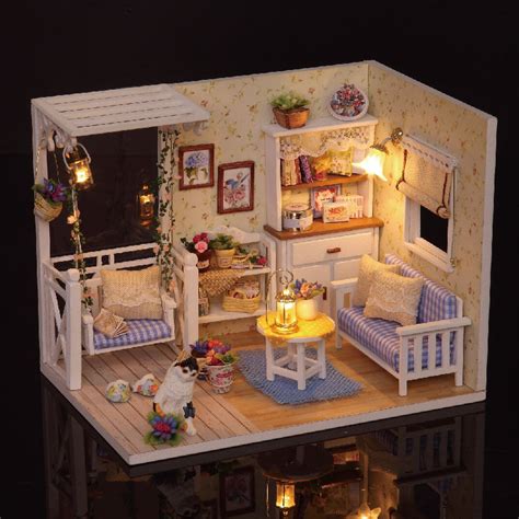 New Dollhouse Miniature Diy Kit With Cover Wood Toy Doll House Room