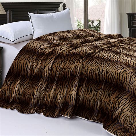 Safari Animal Nature Faux Fur And Sherpa Queen Size Blanket Faux Fur