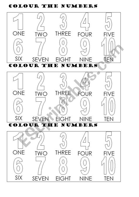 Colour The Numbers 1 10 Esl Worksheet By Ladyannita83
