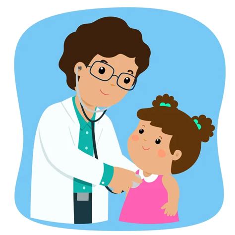 Little Boy On Medical Check Up With Male Pediatrician Doctor Cartoon