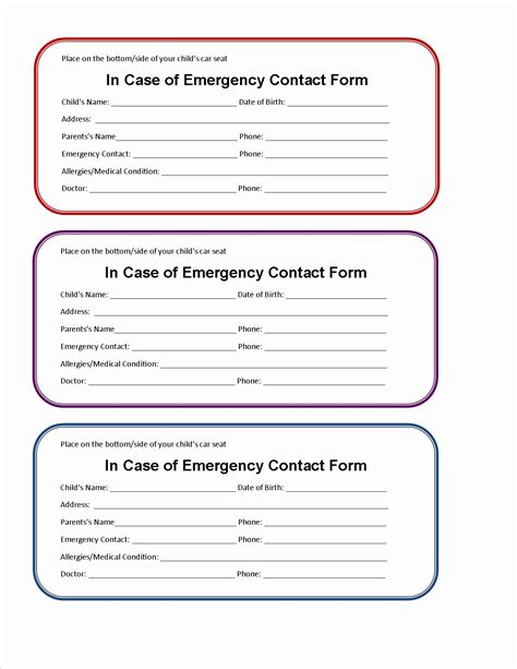 Emergency Contact Sheet Printable Great For The Nanny Forms Editable