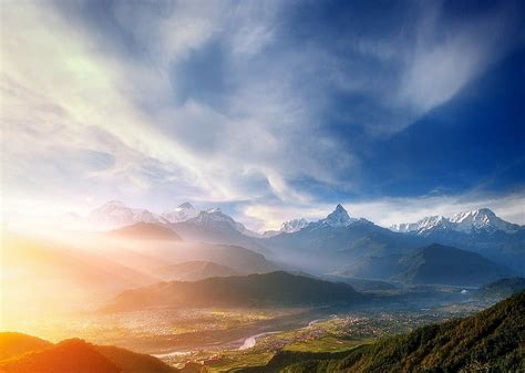 Hd Wallpaper City Clouds Himalayas Landscape Mist Mountains