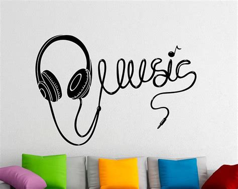 Music Headphones Wall Decal Vinyl Stickers Music Notes Home Etsy