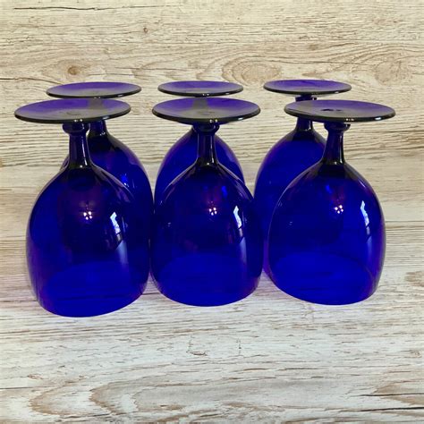Vintage Cobalt Blue Footed Water Goblets Wine Glasses Set Etsy