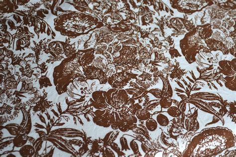 Vintage Fabric Brown And White Floral 43 X 48