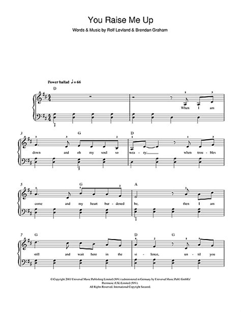 After the song was performed early in 2002 by the secret garden and their invited lead singer, brian kennedy. Westlife - You Raise Me Up sheet music