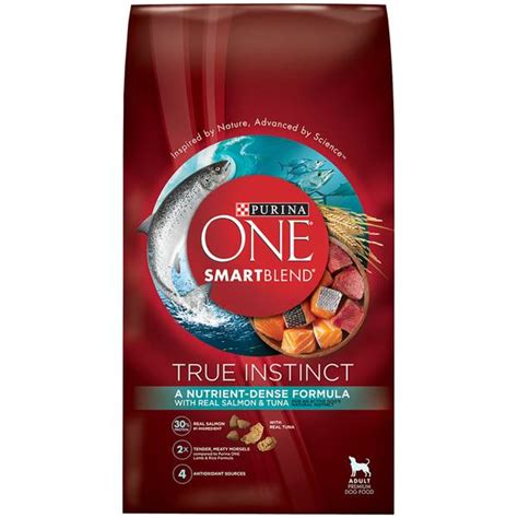 If you're looking for an affordable high protein dry dog food, check out the true instinct formulas by purina one and this particular salmon and tuna recipe. Purina One 27.5 lb Smartblend Real Salmon & Tuna Dry Dog ...