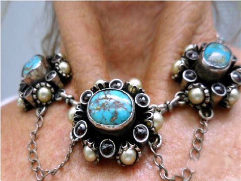Antique Gem Grade Persian Turquoise Necklace With Natural Red Garnets