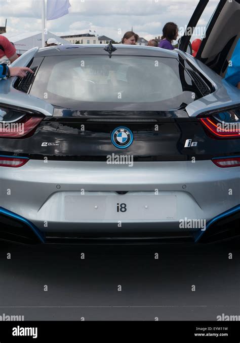 The Bmw I8 Hybrid Supercar On Display At A Motor Show Stock Photo Alamy