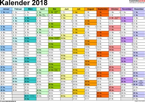 Kalender 2018 Zum Ausdrucken In Excel 16 Vorlagen Kostenlos