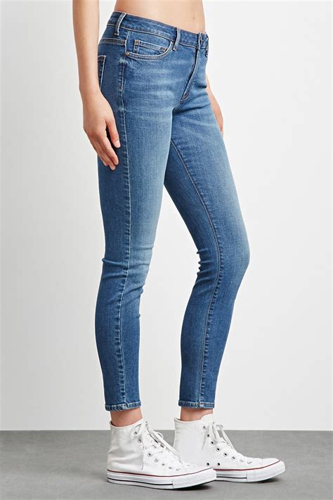 Forever 21 Mid Rise Skinny Jeans In Blue Lyst