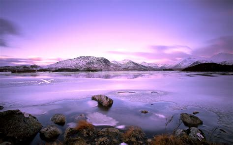 Winter Lake Ice Purple Landscape Hd Wallpaper Nature And