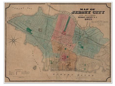 Map Of New Jersey City And Environs Hudson County Nj Circa 1879 By