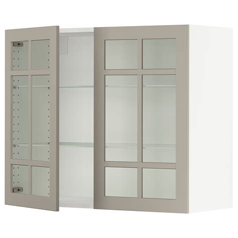 Sektion Wall Cabinet With 2 Glass Doors Whitestensund Beige Ikea