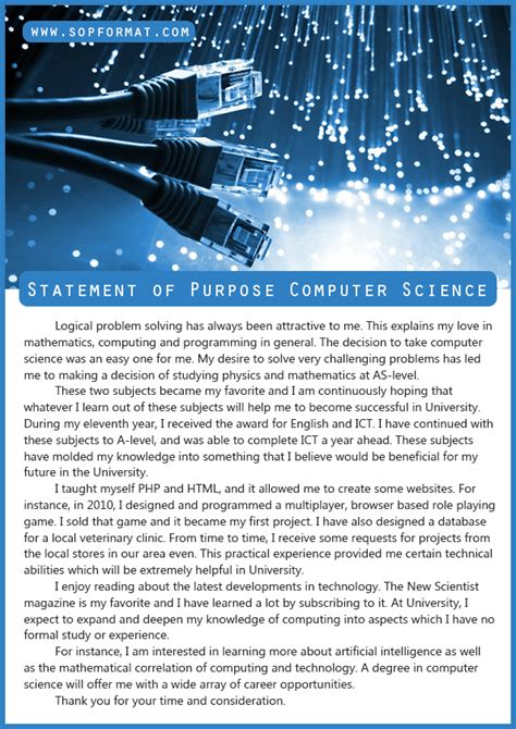 Statement Of Purpose Computer Science Format Sop Format