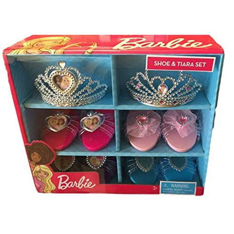 barbie shoe and tiara dress up set includes 2 crowns and 4 pairs of