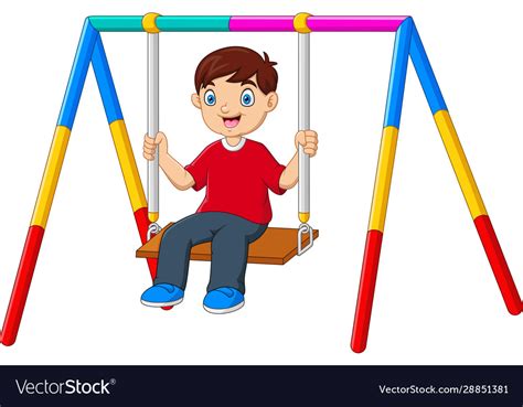 Cartoon Boy Is Playing Swing Royalty Free Vector Image