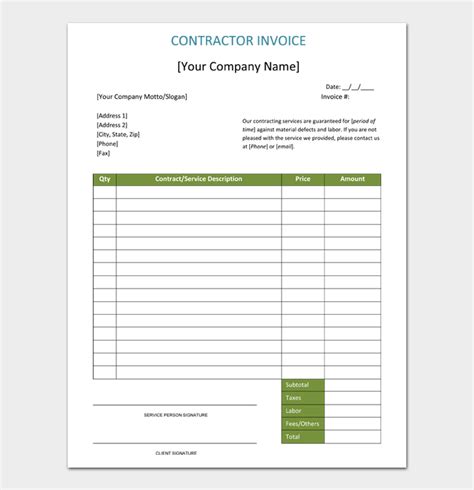 Free Construction Invoice Templates Word Excel Pdf Doc Formats