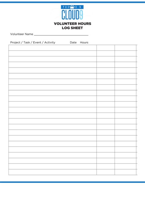 Volunteer Hours Log Sheet Template Printable Pdf Download