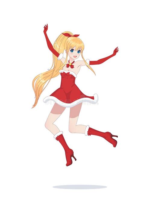 Joyful Anime Manga Girl As Santa Claus In A Jump Stock Vector Illustration Of Merry Cutout