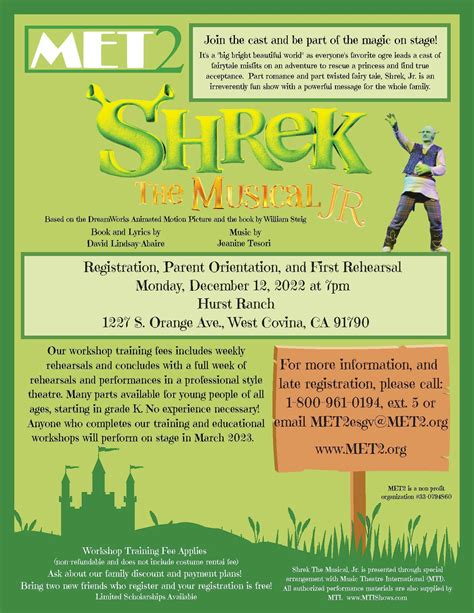 Dec 12 Workshop Sign Up And Parent Orientation For Shrek The Musical