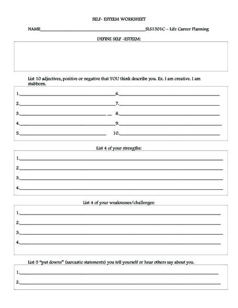 Self Esteem Building Worksheets Printable Best Psychology Journal