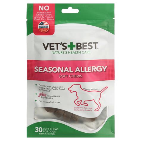 Vets Best Seasonal Allergy Soft Chew Dog Supplements Soothes Dogs Skin