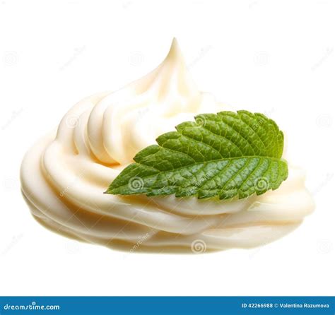 Cream With Green Mint Leaf Stock Photo Image Of Milk 42266988