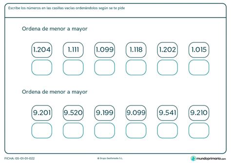 Ficha De Poner Números Empezando Por El Menor Para Primaria
