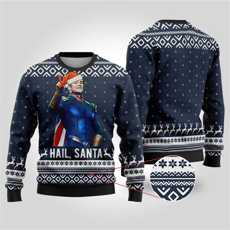 The Boys Homelander Ugly Christmas Sweater Navy Funny Ugly Christmas