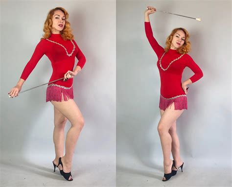 1950s Majorette Costume Vintage 50s Red Fringe Sequined Novelty Ice