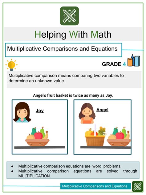 Multiplicative Comparisons And Equations 4th Grade Math Worksheets