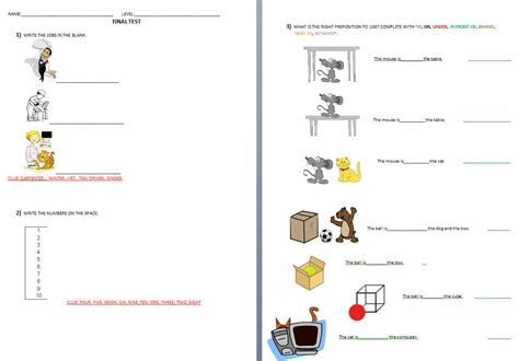 Prepositions worksheets with pictures teachers pay teachers. Final Test kids: Jobs, Numbers, Prepositions of Place ...