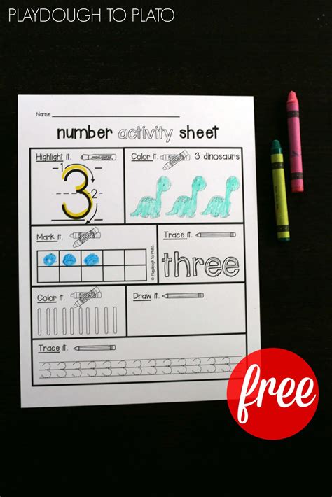 Number Activity Sheets Playdough To Plato