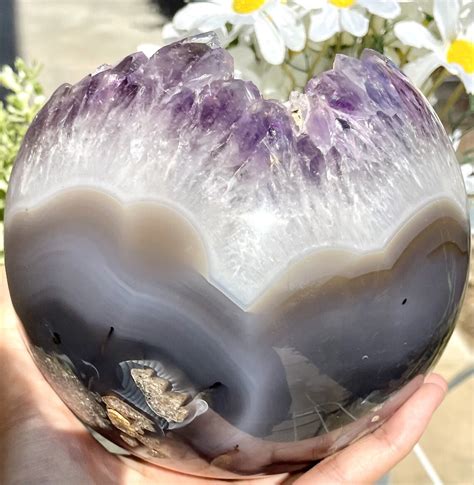 Huge A Amethyst Geode Crystal Sphere Ball Purple Agate Etsy