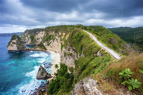 Scenery Of Cliffs On Coastline Nusa Penida Bali Indonesia Stock