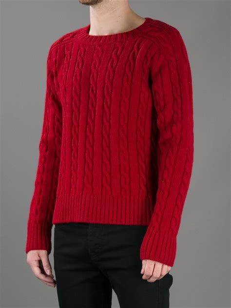 Saint Laurent Cable Knit Sweater In Red For Men Lyst