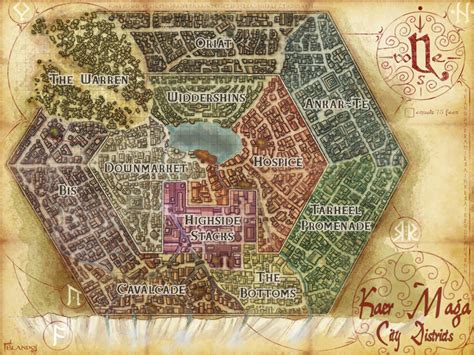 City Of Strangers Kaer Maga City Districts Fantasy City Map