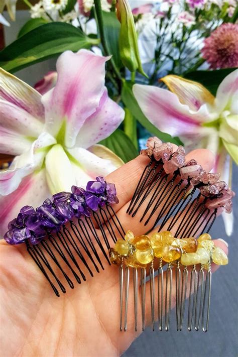 Choose Your Gemstone Crystal Hair Comb Hair Accessories Wire Etsy