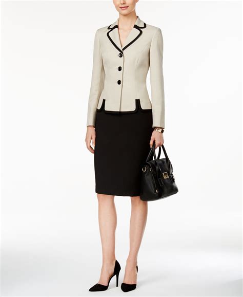 Le Suit Contrast Three Button Skirt Suit Wear To Work Women Macy