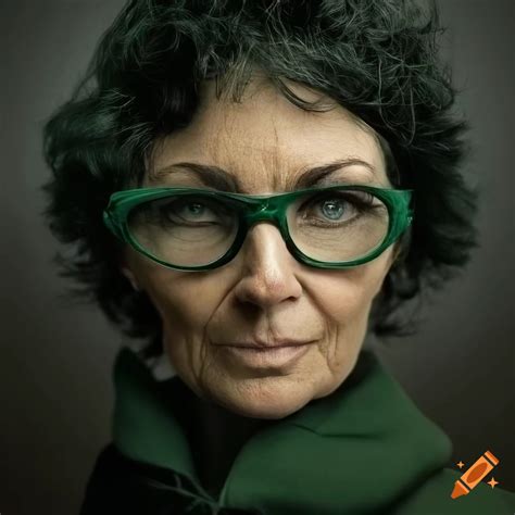 Portrait Of A Stylish Woman With Short Wavy Black Hair And Glasses On Craiyon