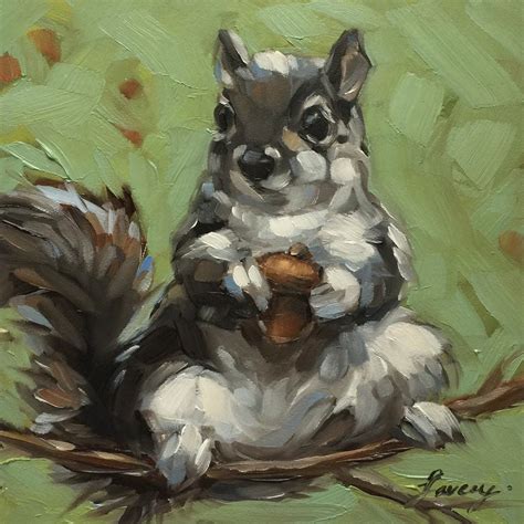 Squirrel Painting 5x5 Impressionistic Original Oil Etsy Squirrel