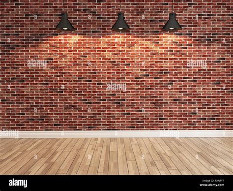 Interior Red Brick Wall Decoration Under Three Light Interior Wall