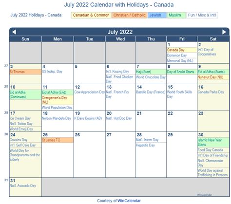 Print Friendly July 2022 Canada Calendar For Printing