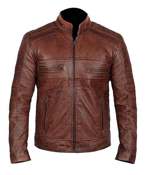 Mens Brown Distressed Biker Leather Jacket Brown Leather Jacket