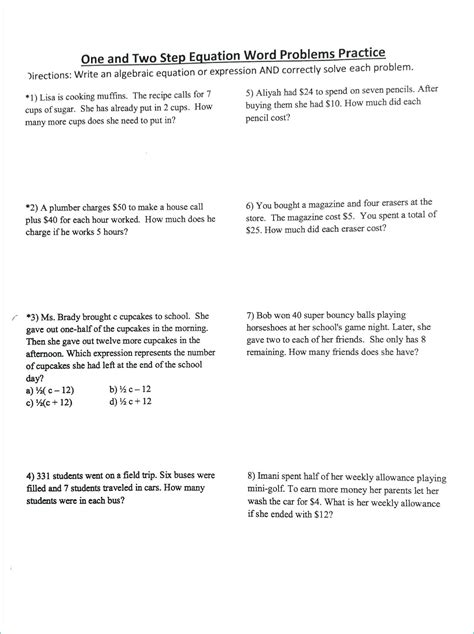 Equations From Word Problems Worksheet